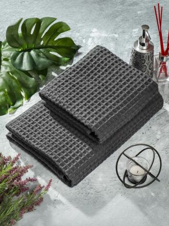 Полотенце банное вафельное 100х150 см, 100% хлопок, 290 г/м2, Лайт, Silvano, графит, Узбекистан