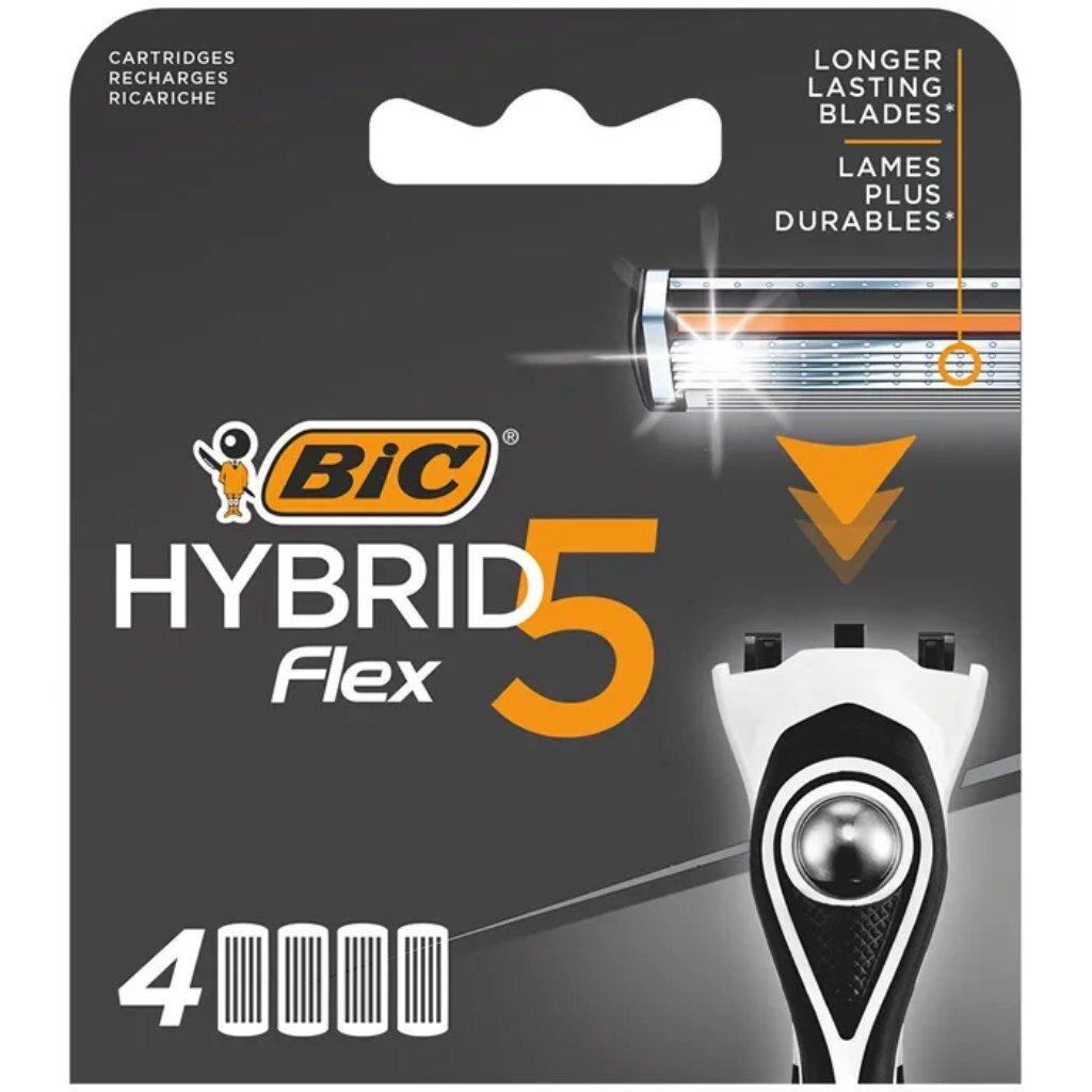 Сменные кассеты для бритв Bic, Hybrid 5 Flex, для мужчин, 4 шт, 921179 станок для бритья bic flex3 hybrid 3 лезвия 2 сменные кассеты 921449