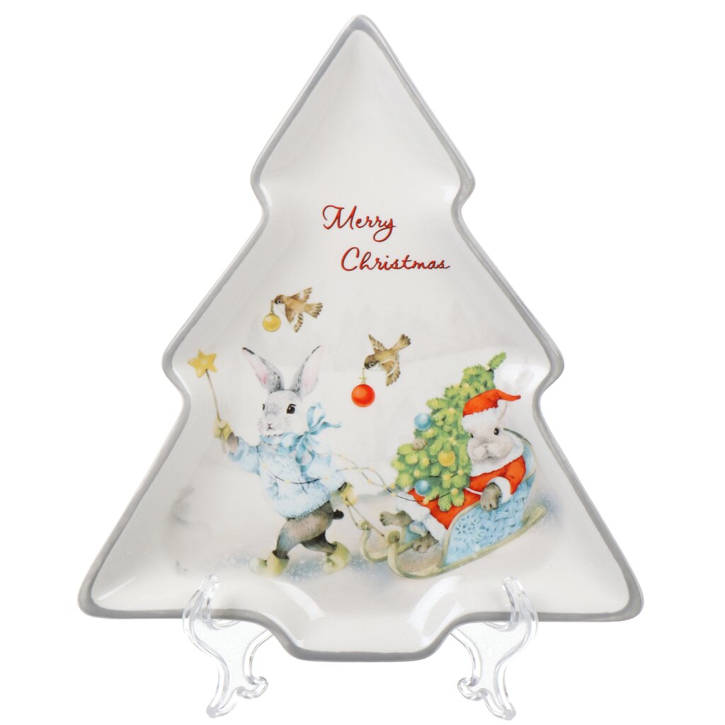 Блюдо доломит, сервировочное, в форме елки, Зимние забавы, Daniks