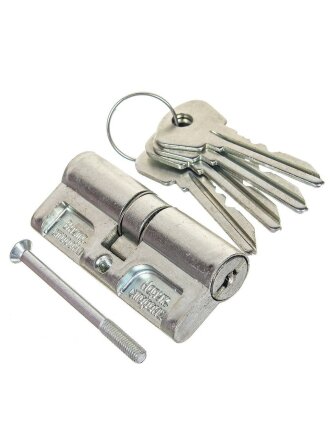 Личинка замка двери Омега, МЦ1, 00-00000903, цинковый сплав, 70 мм, 35х35 мм, 4 ключа, ЦАМ