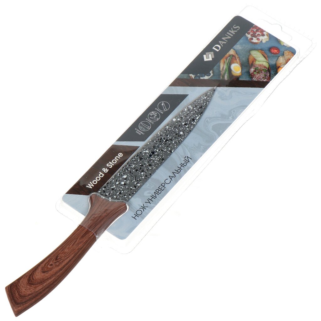Нож кухонный Daniks, Wood&amp;Stone, универсальный, нержавеющая сталь, 12.5 см, рукоятка пластик, YW-A233-UT