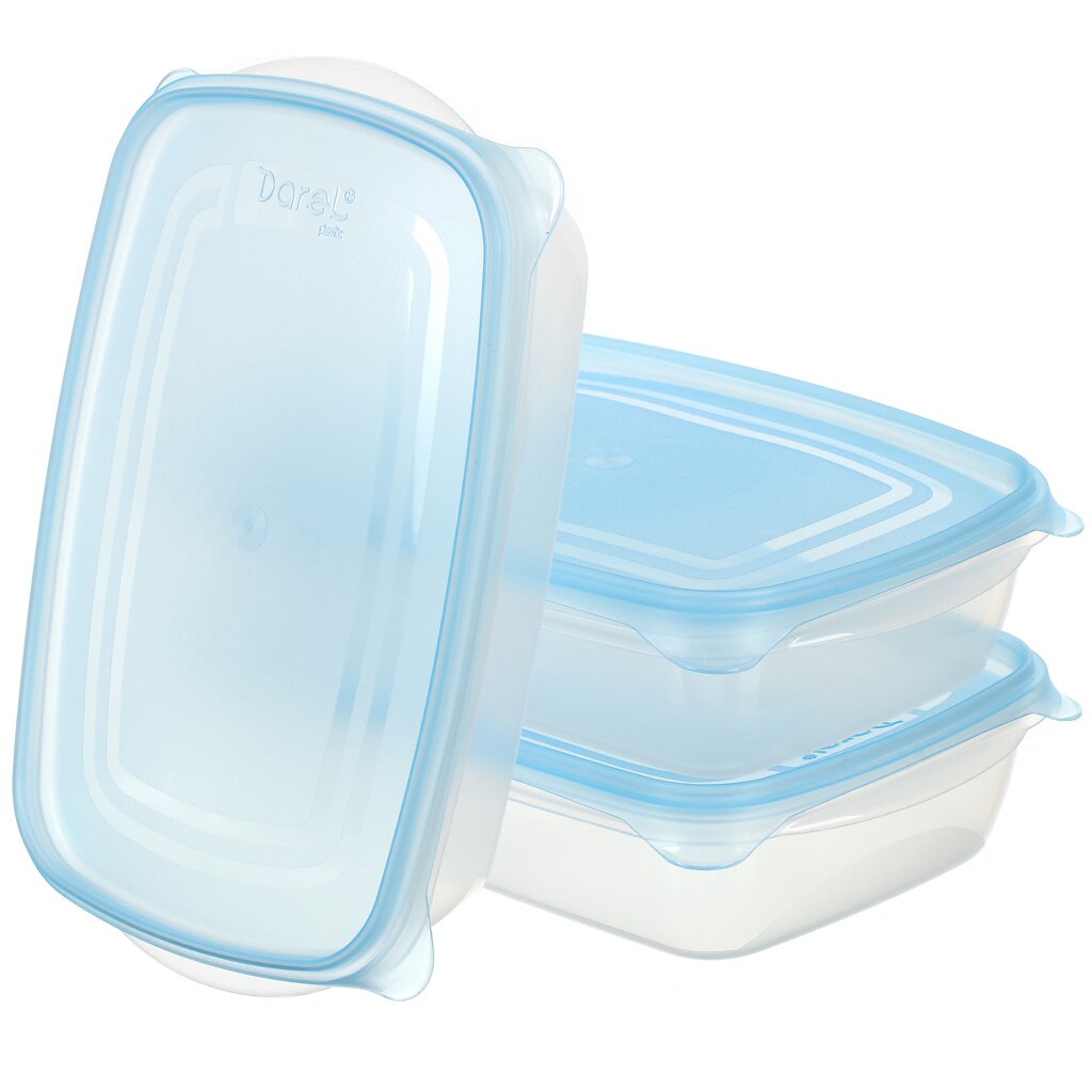 Набор емкостей пластик, 0.7 л, 3 шт, прямоугольный, для продуктов, Darel, Трио, 40401