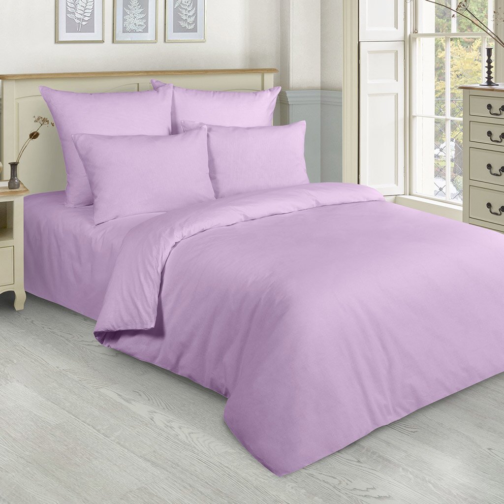Постельное белье Satin's 2-спальное микрофибра (простыня 180х215 см, 2 наволочки 70х70 см, пододеяльник 175х215 см) Жатка лаванда однотонный