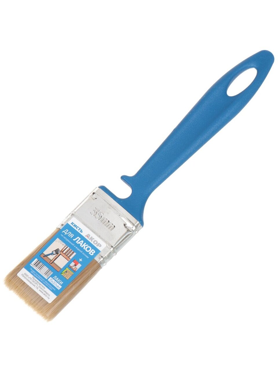 Кисть плоская, Акор, Лаки, 10х35 мм, искусственная щетина, рукоятка пластик, 171 10 035
