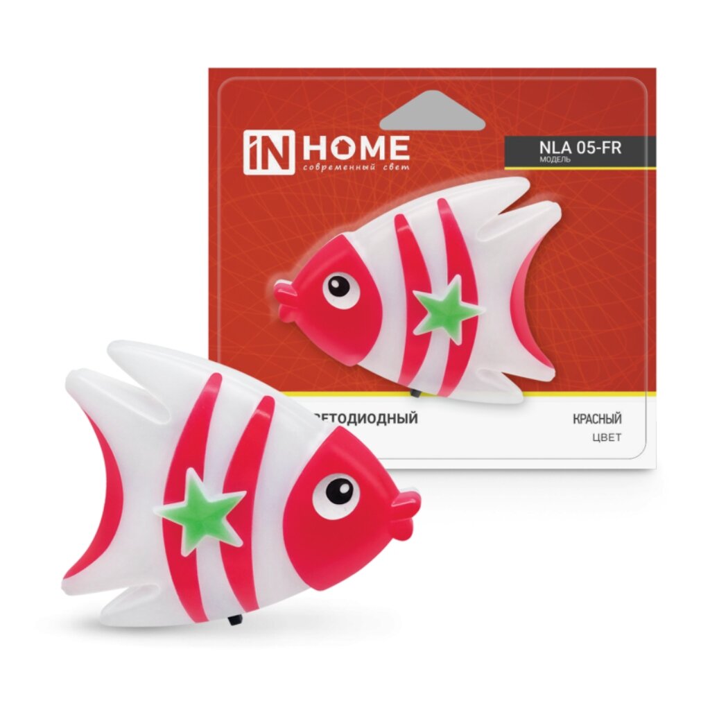 Ночник In Home, NLA 05-FR Рыбка, в розетку, пластик, 230 В, светодиодный, с выключателем, красный