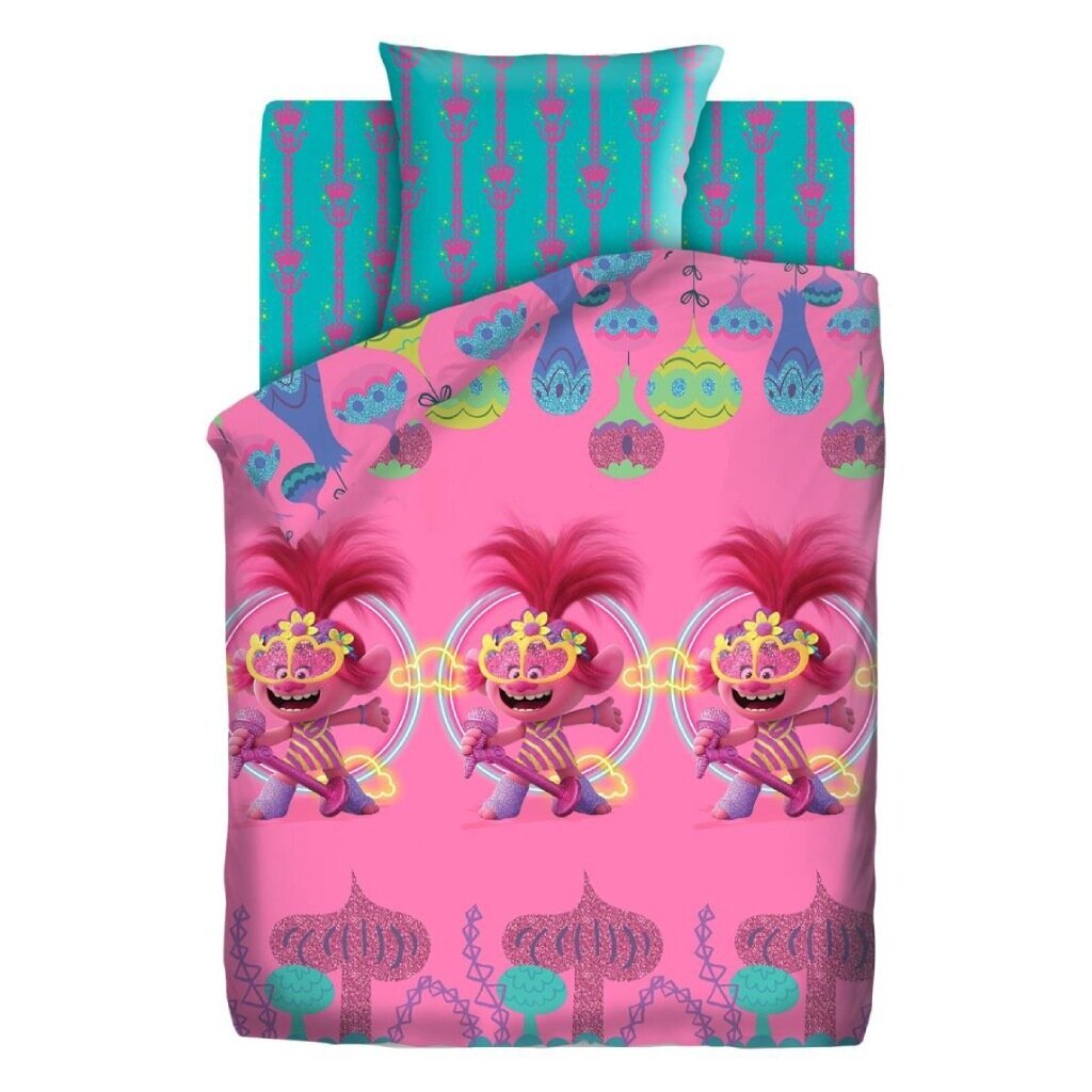 Постельное белье детское 1.5-спальное, простыня 150х214 см, 1 наволочка 70х70 см, пододеяльник 143х215 см, поплин, Тролли 2 Звезда сцены 644714