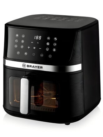 Аэрогриль Brayer, 2038BR, 1600 Вт, антипригарное покрытие, 7 л, LCD-дисплей, 12 программ