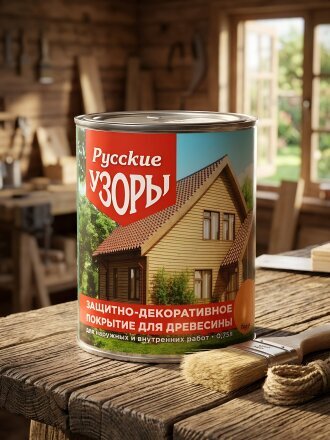 Защитно-декоративное покрытие Русские узоры, для дерева, орегон, 0.75 л
