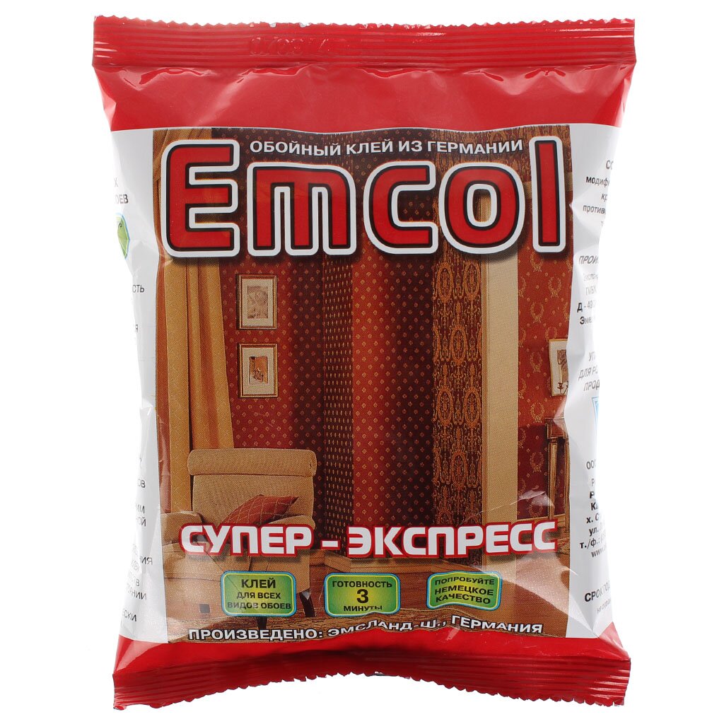 Клей для всех видов обоев, Экокласс, Emcol Супер-Экспресс, 200 г клей для виниловых обоев экокласс emcol 200 г