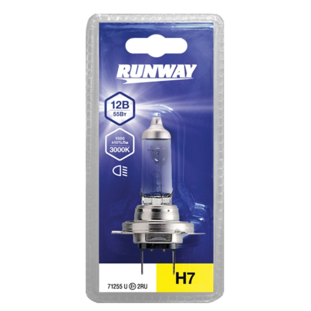 Лампа автомобильная Runway, Н7, RW-H7-b, галоген, 12v 55w, блистер лампа автомобильная runway rw p21w b p21w 12в 21w 2 шт блистер