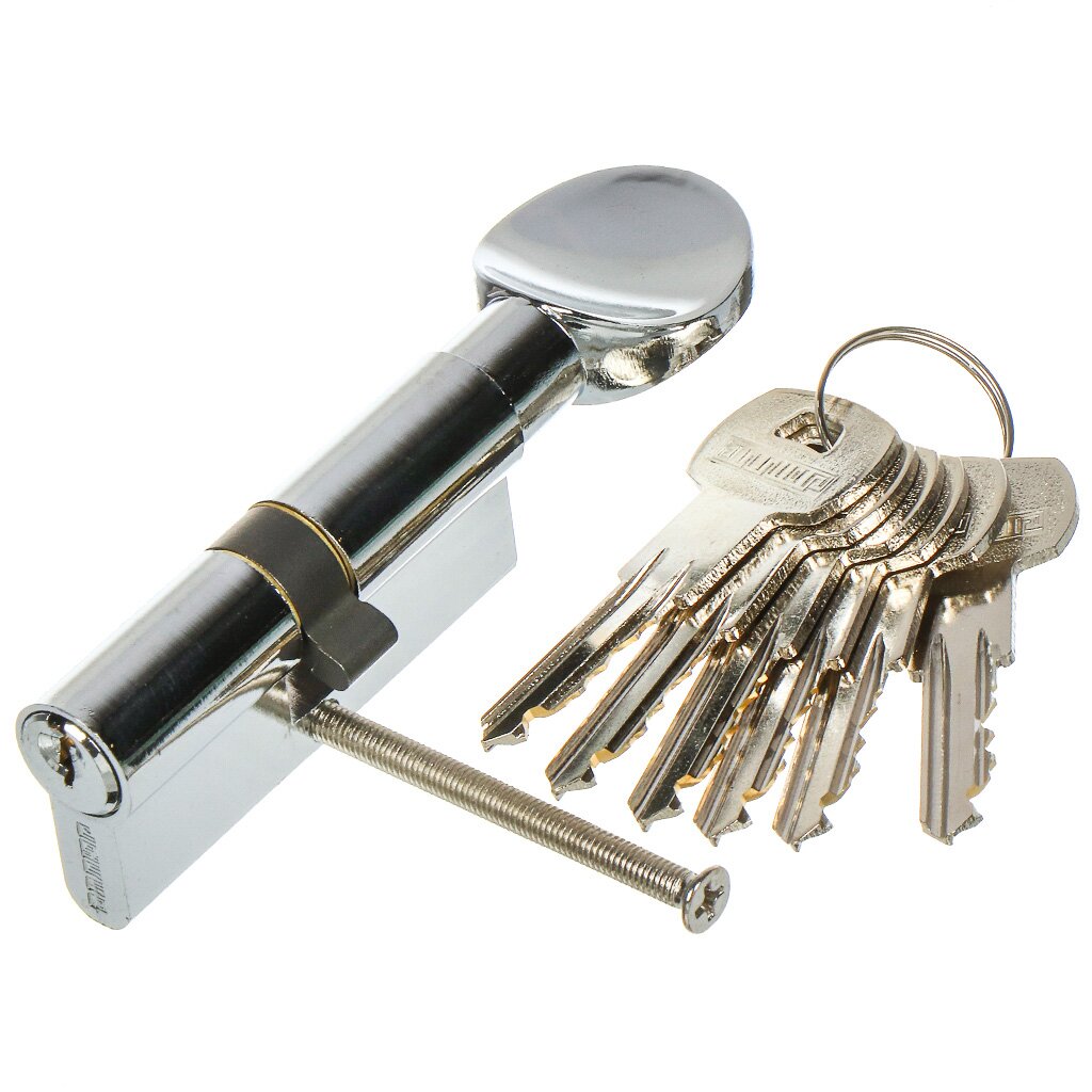 Личинка замка двери Аллюр, A.G 70-6К CP, 1 270, ключ-вертушка, хром, 6 ключей, латунь личинка замка двери аллюр a 70 3ка cp 7 624 70 мм хром один секрет 3 ключа латунь