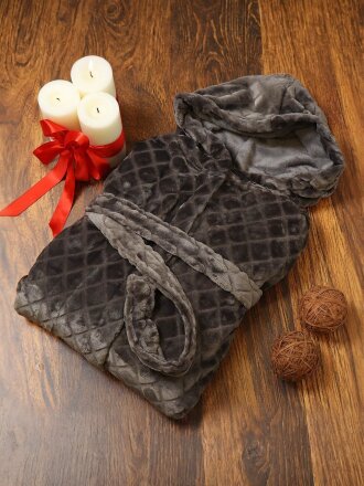 Халат унисекс, махровый, 100% полиэстер, графит, универсальный, 115х130х55 см, AI-0404020