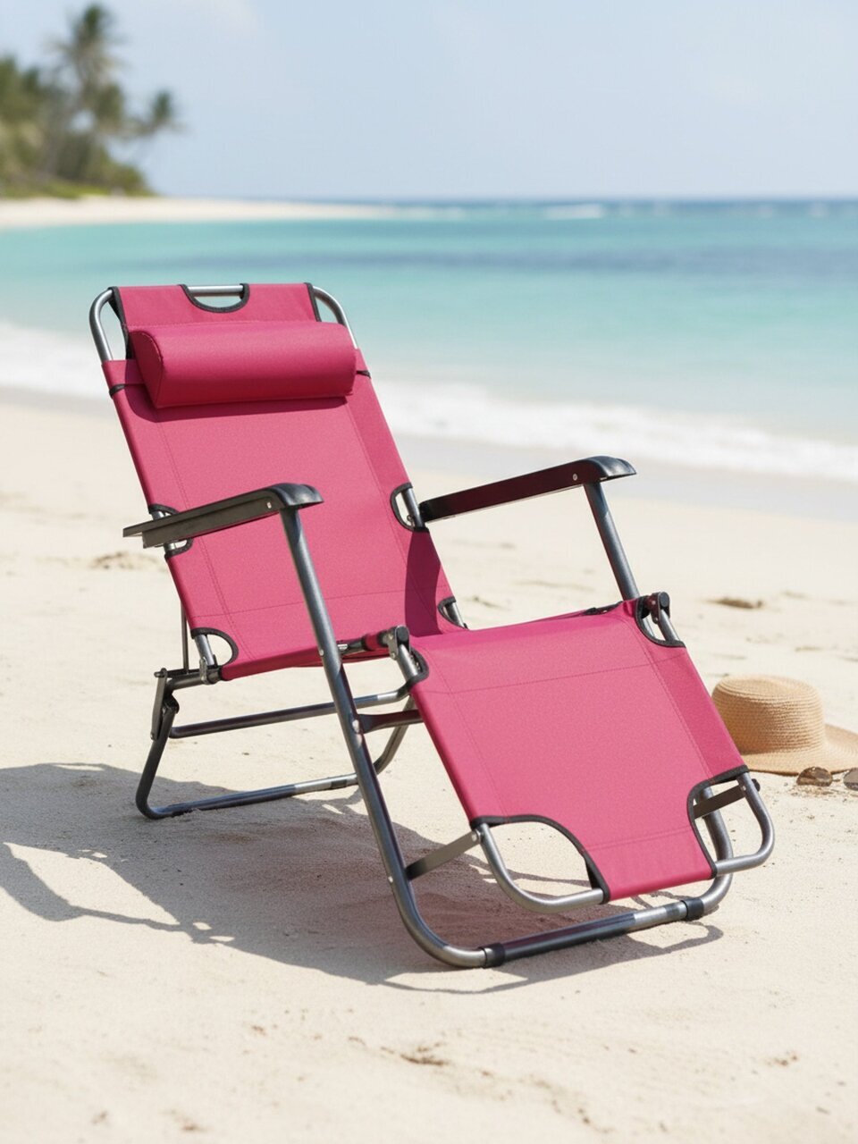 Шезлонг пляжный склад, мет-л, 153х60х80 см, 100 кг, бордо, оксфорд 600D