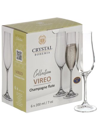 Бокал для шампанского, 200 мл, стекло, 6 шт, Bohemia, Vireo, 91L/1SJ38/0/00000/200-664