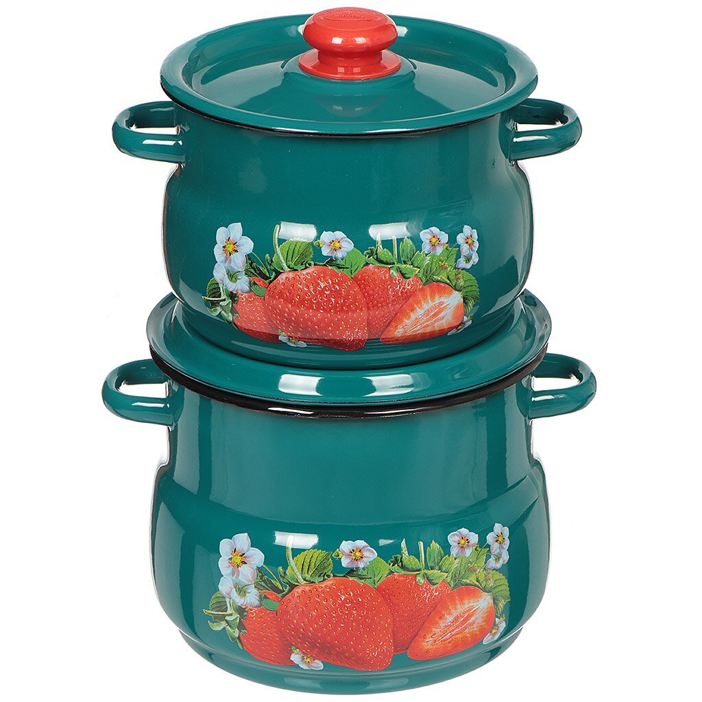 Набор эмалированной посуды СтальЭмаль Клубника садовая 10 N10V59, (кастрюля 4+5 л), 4 предмета