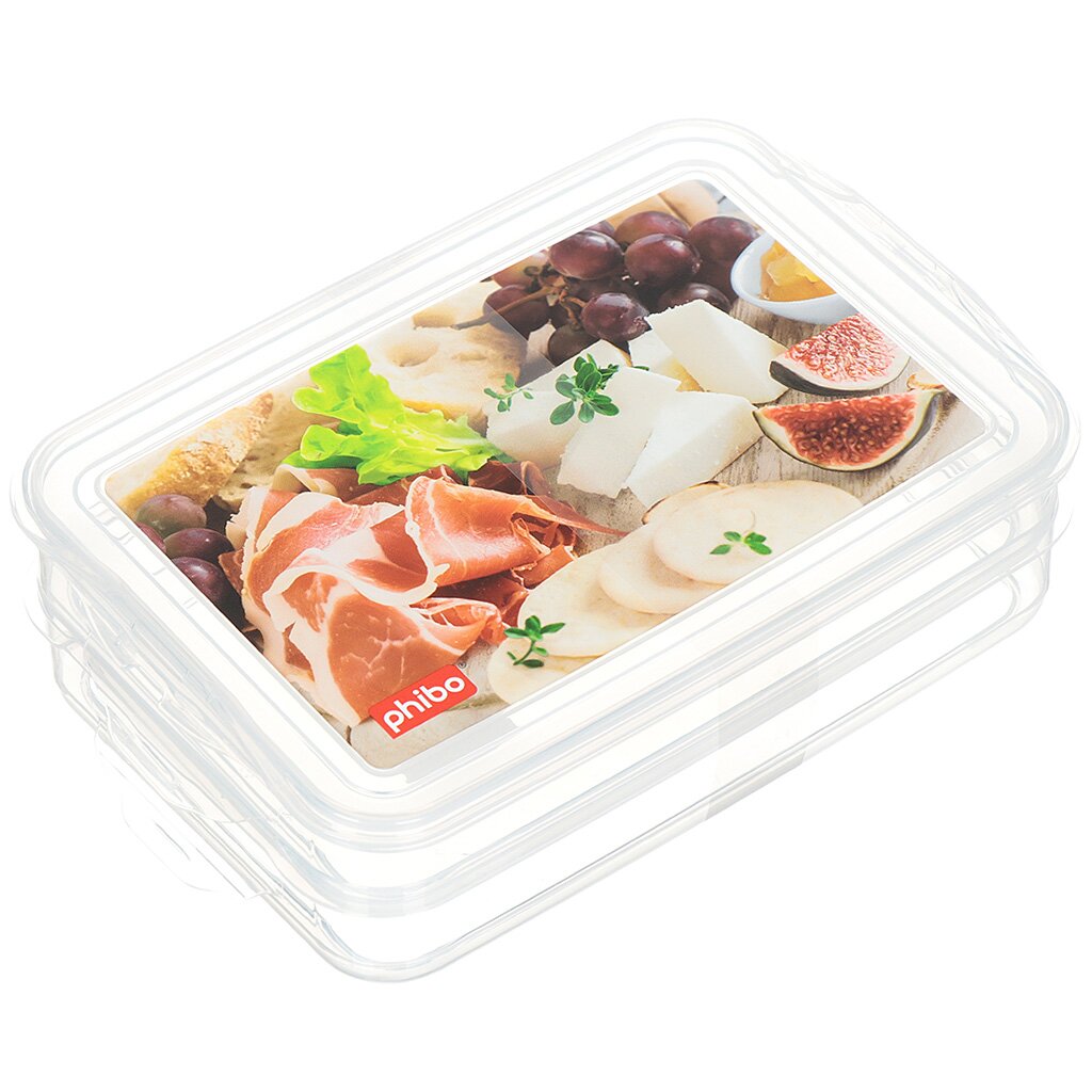 Контейнер пищевой пластик, 1.1 л, двухсекционный, с декором, Бытпласт, Food System, С11565
