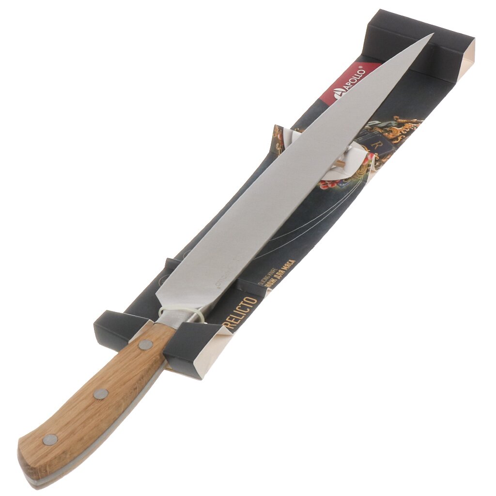 Нож кухонный Apollo, Relicto, для мяса, нержавеющая сталь, 25 см, рукоятка дерево, RLC-02 нож кухонный мультиколор для мяса лезвие 11 5 см с пластиковой ручкой