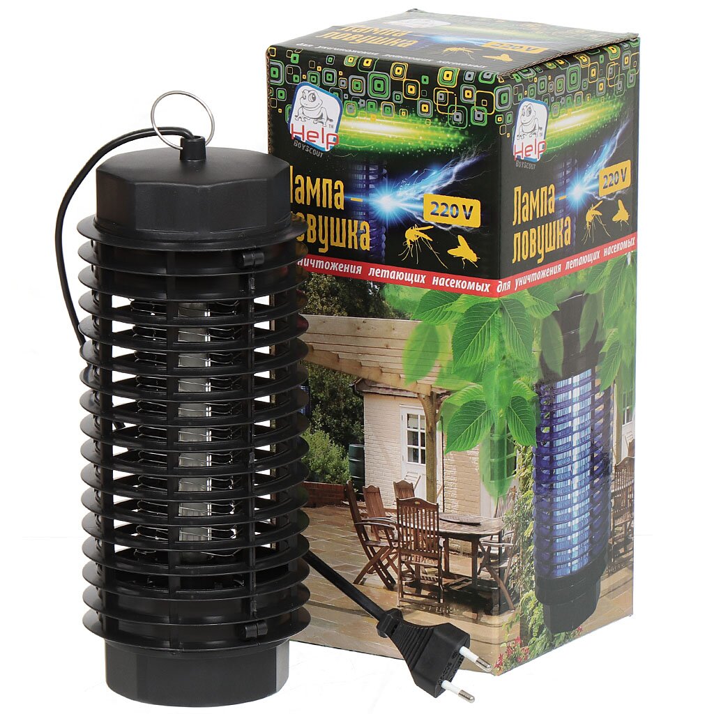 Лампа-ловушка от летающих насекомых, электрическая ловушка, 220 В, 12х12х28 см, Help