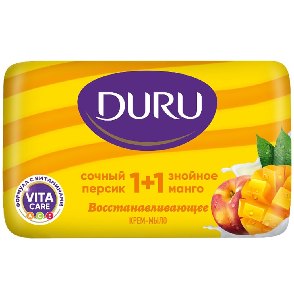 Крем-мыло Duru, 1+1 Манго и персик, 80 г мыло duru sоft sensation розовый грейпфрут 4 шт 80 г