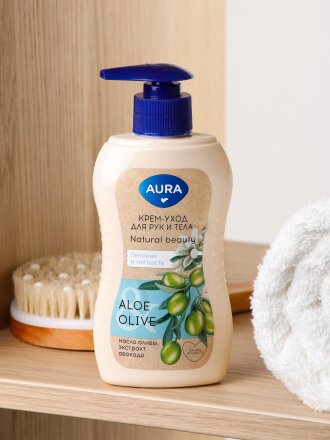 Крем для рук и тела, Aura, Алоэ и олива, 180 мл