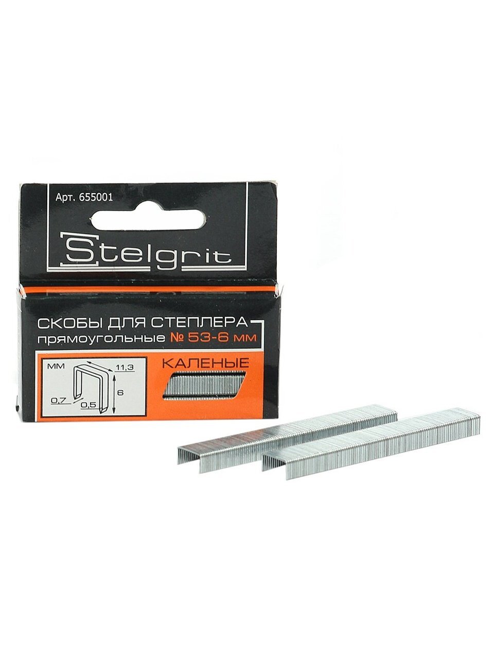 Скоба для мебельного степлера, 6 мм, 1000 шт, закаленная, тип 53, Stelgrit, 655001