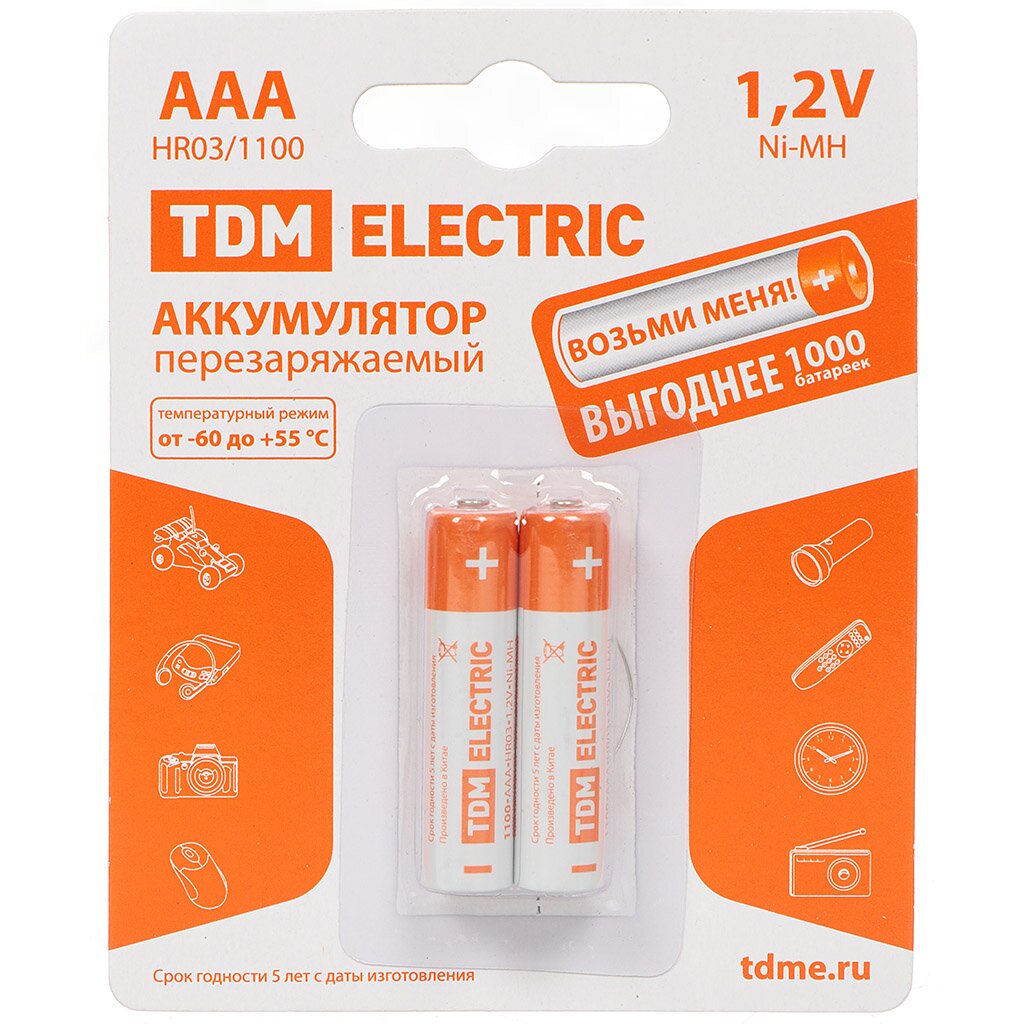 Батарея аккумуляторная TDM Electric Ni-Mh AAA 1100 mAh BP-2 SQ1702-0076