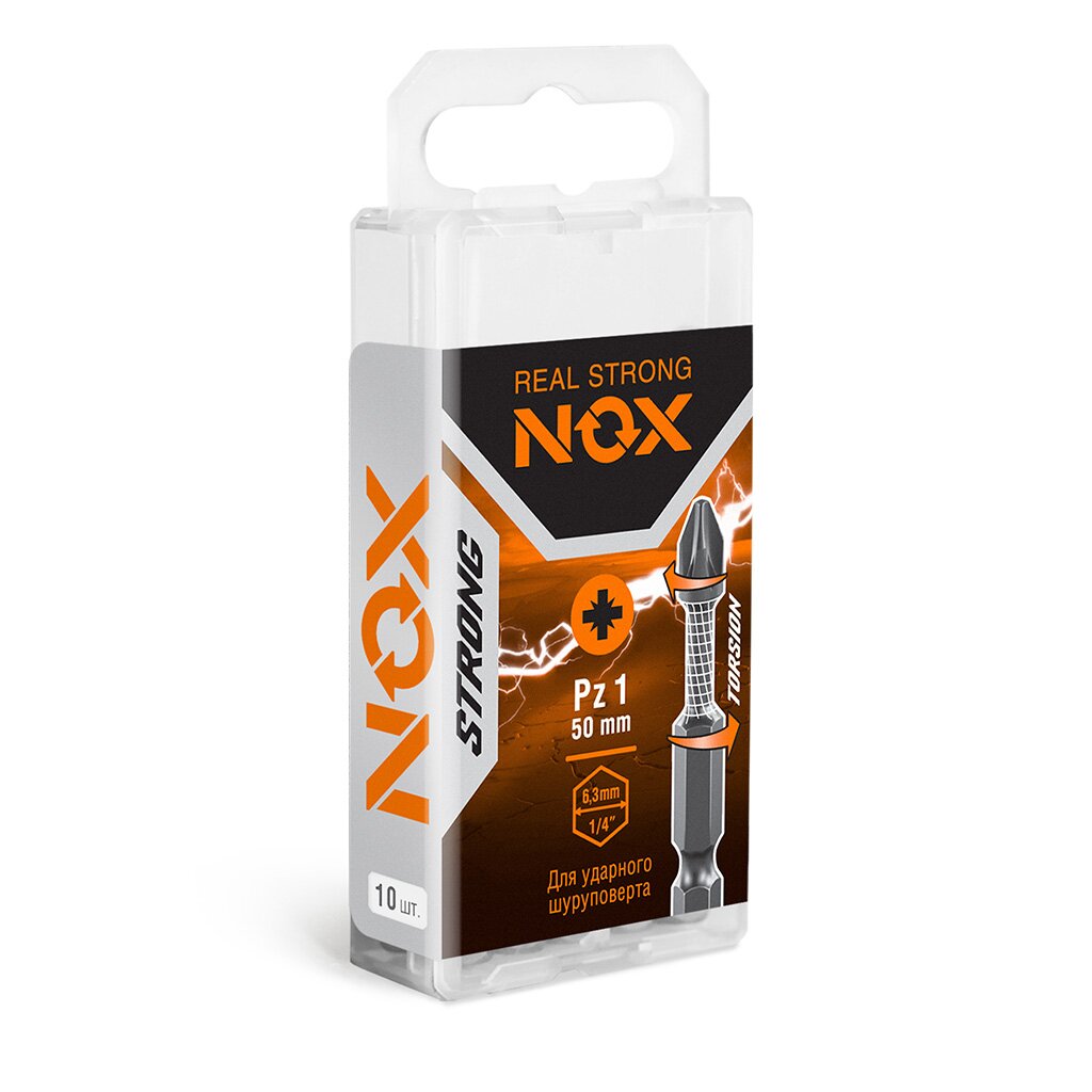 Набор бит Nox, Strong torsion, Pz1, 50 мм, 10 шт набор бит nox strong torsion ph2 70 мм 10 шт