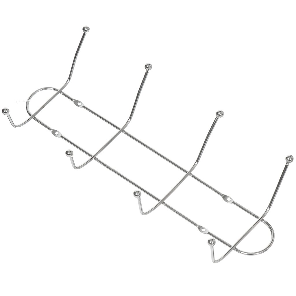 Вешалка настенная 4 крючка, на планке, 0.34х31х12 см, металл, Y3-768