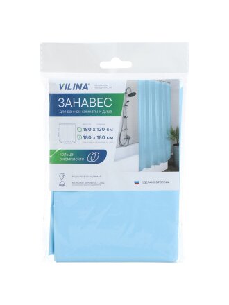 Штора для ванн 180х180 см, полиэстер, Вилина, Голубой, 6671-blue