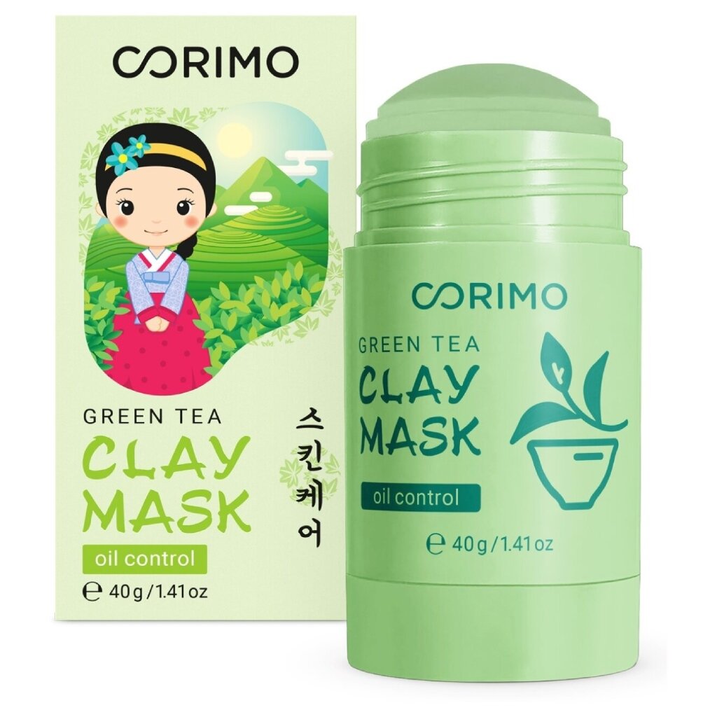 Маска для лица, Corimo, глиняная, для всех типов кожи, с зеленым чаем и алоэ, 40 г, стик сужающая поры тканевая маска consly с экстрактом личи 20 мл