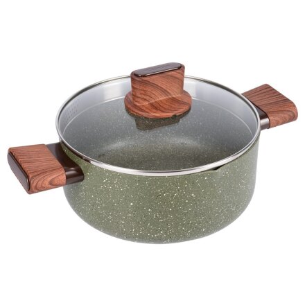 Кастрюля алюминий, антипригарное покрытие, 2.8 л, крышка стекло, Werner, Organic Forest Style, 51457, индукция