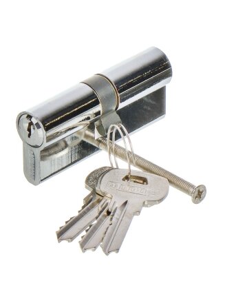 Личинка замка двери Аллюр, A 70-3КА CP, 7 624, 70 мм, хром, один секрет, 3 ключа, латунь