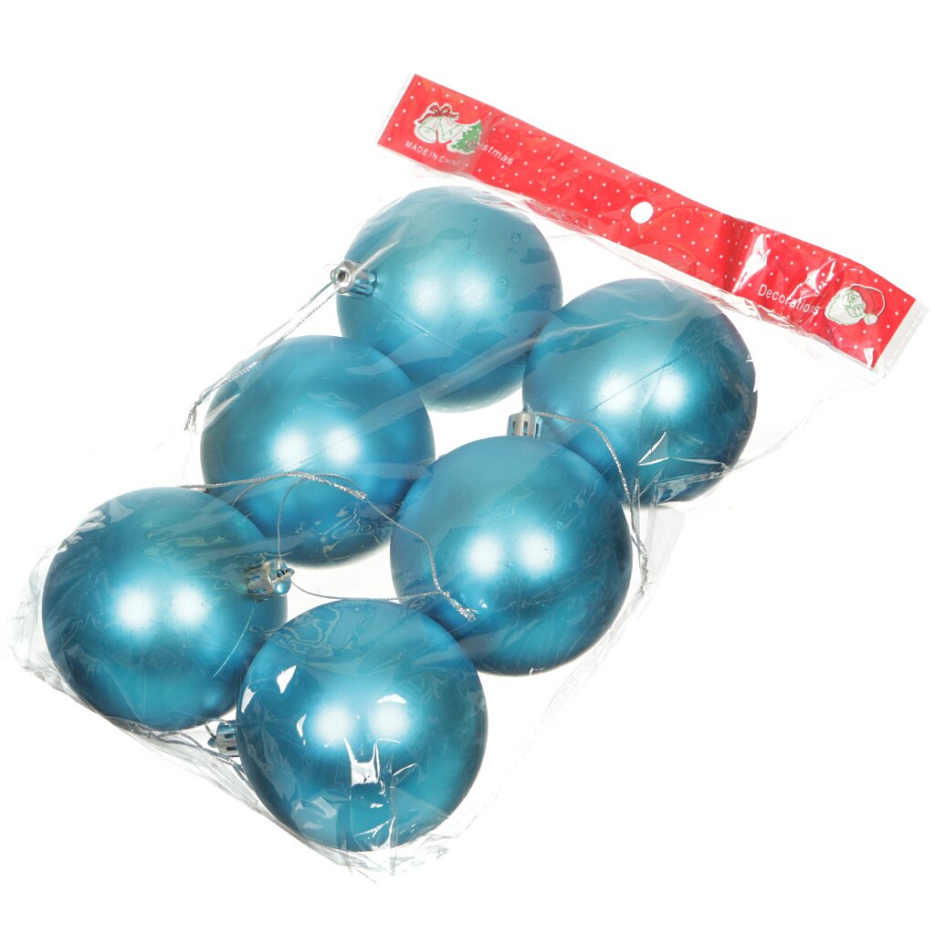 Елочный шар 6 шт, голубой, 8 см, матовый, SY16-19