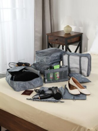 Органайзер для чемодана, полиэстер, дорожный, 9 предметов, серый, Y4-9167