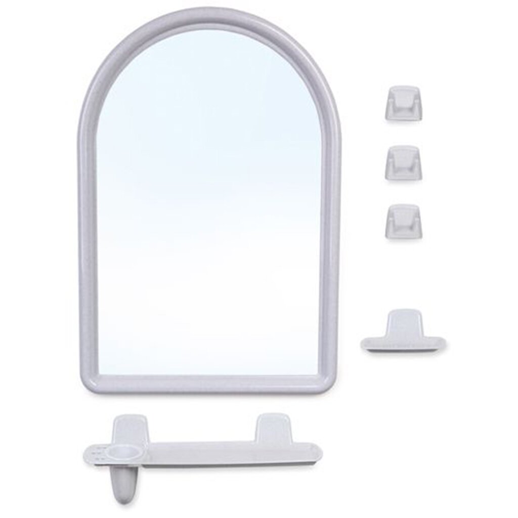 Набор для ванной зеркало, 7 предметов, 36х52 см, полукруглый, снежно-белый, с полочкой, Berossi, НВ5601