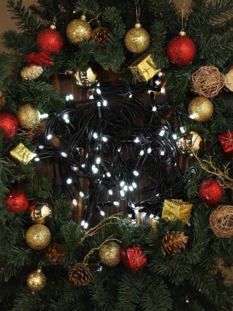 Гирлянда 100 ламп, 3х0.6 м, 1 режим, Занавес, свет белый, черная, на улице, сетевая, SYDA-041939B