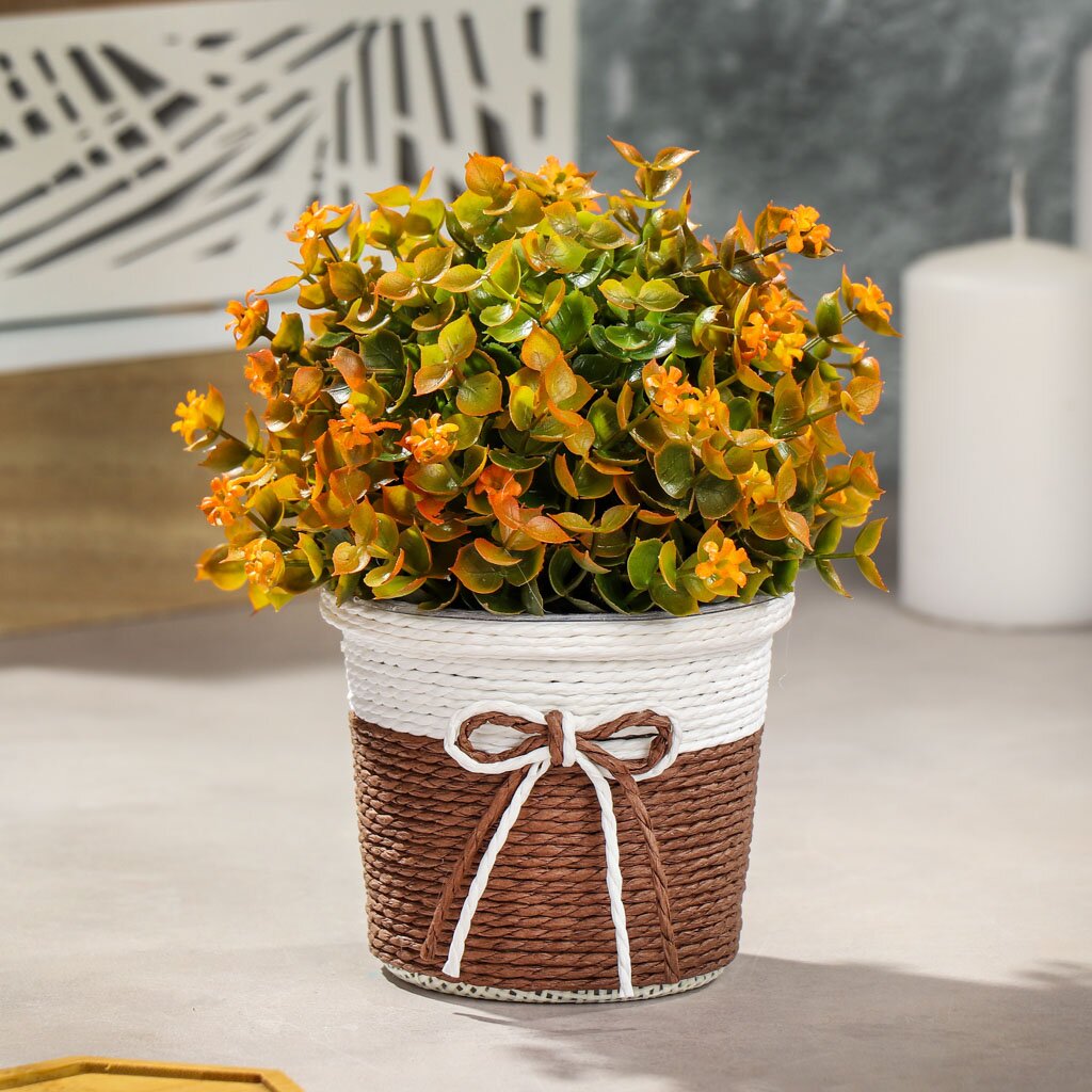 Цветок искусственный декоративный Композиция цветочная, в корзинке, 10х19 см, Y4-3495
