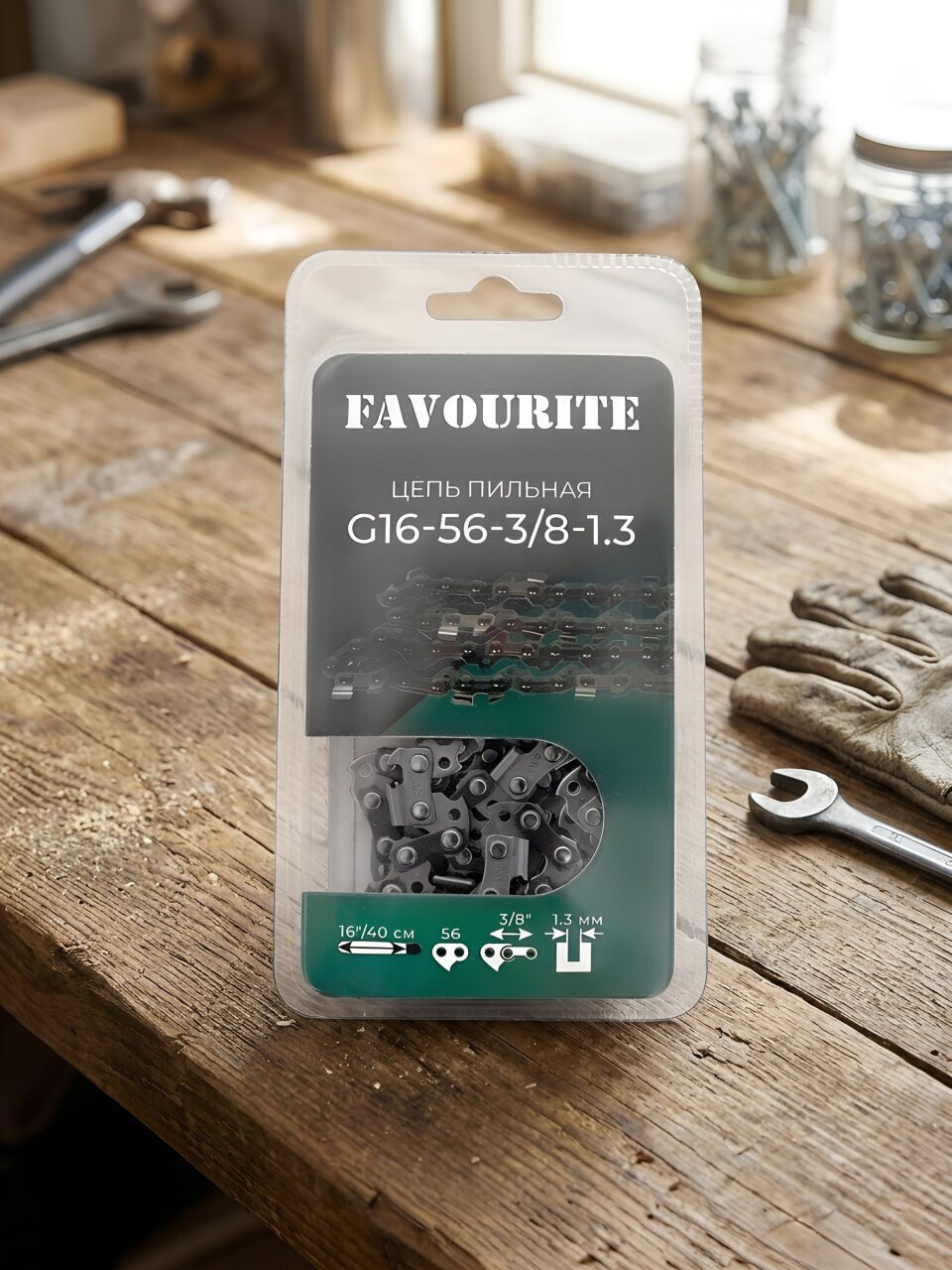 Цепь пильная Favourite, G16-57-3/8-1.3, шаг цепи 3/8 '', 1.3 мм, 57 звеньев, 40 см (16'') см, RS, 316573813