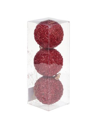 Елочный шар 3 шт, красный, 8 см, пластик, SYQD-012255