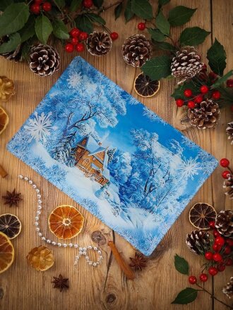 Тарелка десертная, стекло, 20х30 см, прямоугольная, Морозный день, Daniks