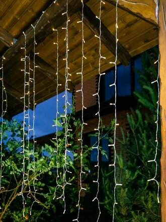 Занавес садовый Uniel, Warm White Curtain USL-S-131/PT1515, на солнечной батарее, подвесной, пластик, 192 светодиода, теплый свет