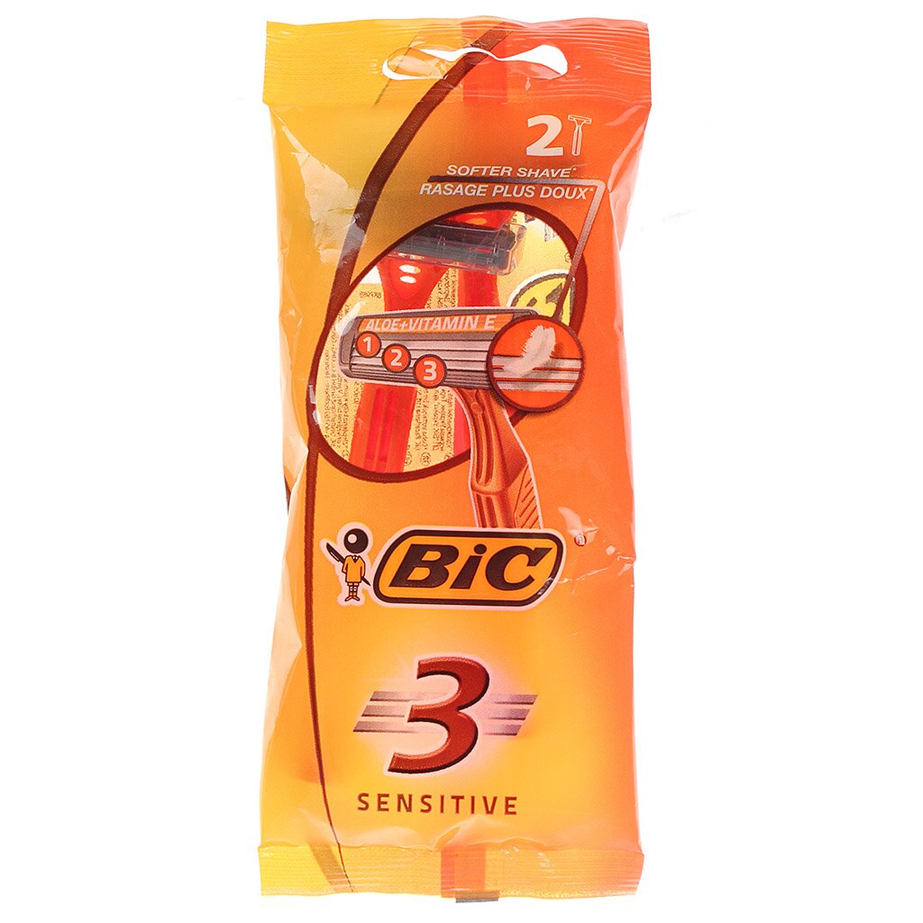 Станок для бритья Bic, Для чувствительной кожи, для мужчин, 3 лезвия, 2 шт, одноразовые, 888134/889701