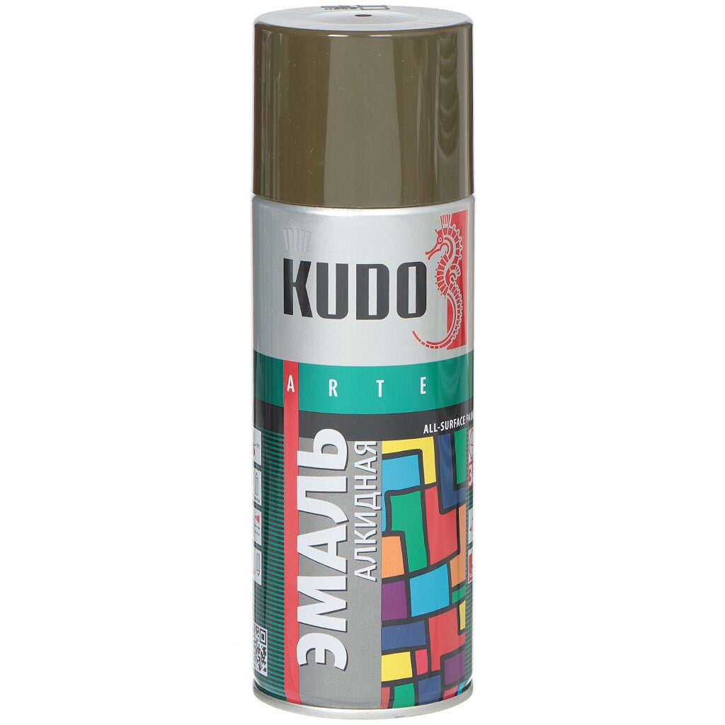 Эмаль аэрозольная, KUDO, универсальная, алкидная, глянцевая, хаки, 520 мл универсальная эмаль аэрозоль kudo