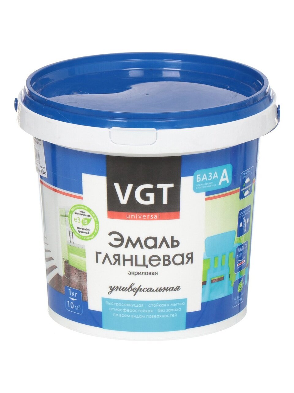 Эмаль VGT, ВД-АК-1179, универсальная, акриловая, глянцевая, супербелая, 1 кг