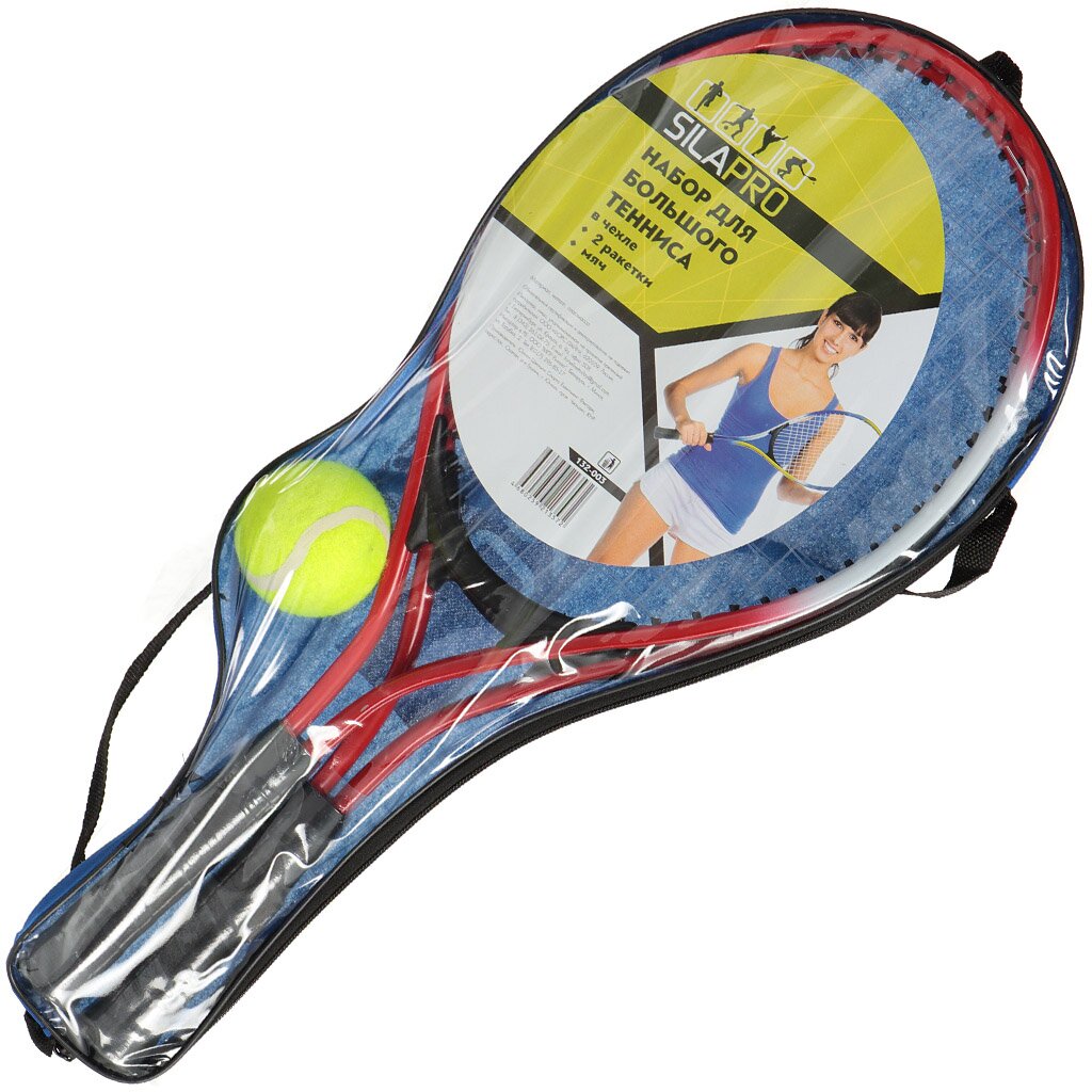 Набор для большого тенниса, 3 шт, ракетка 2 шт, теннисный мяч, чехол, 132-003