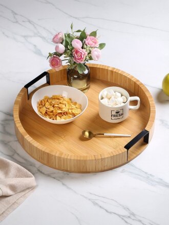 Поднос бамбук, 38.7х5.3 см, круглый, с ручками, ST01438B1