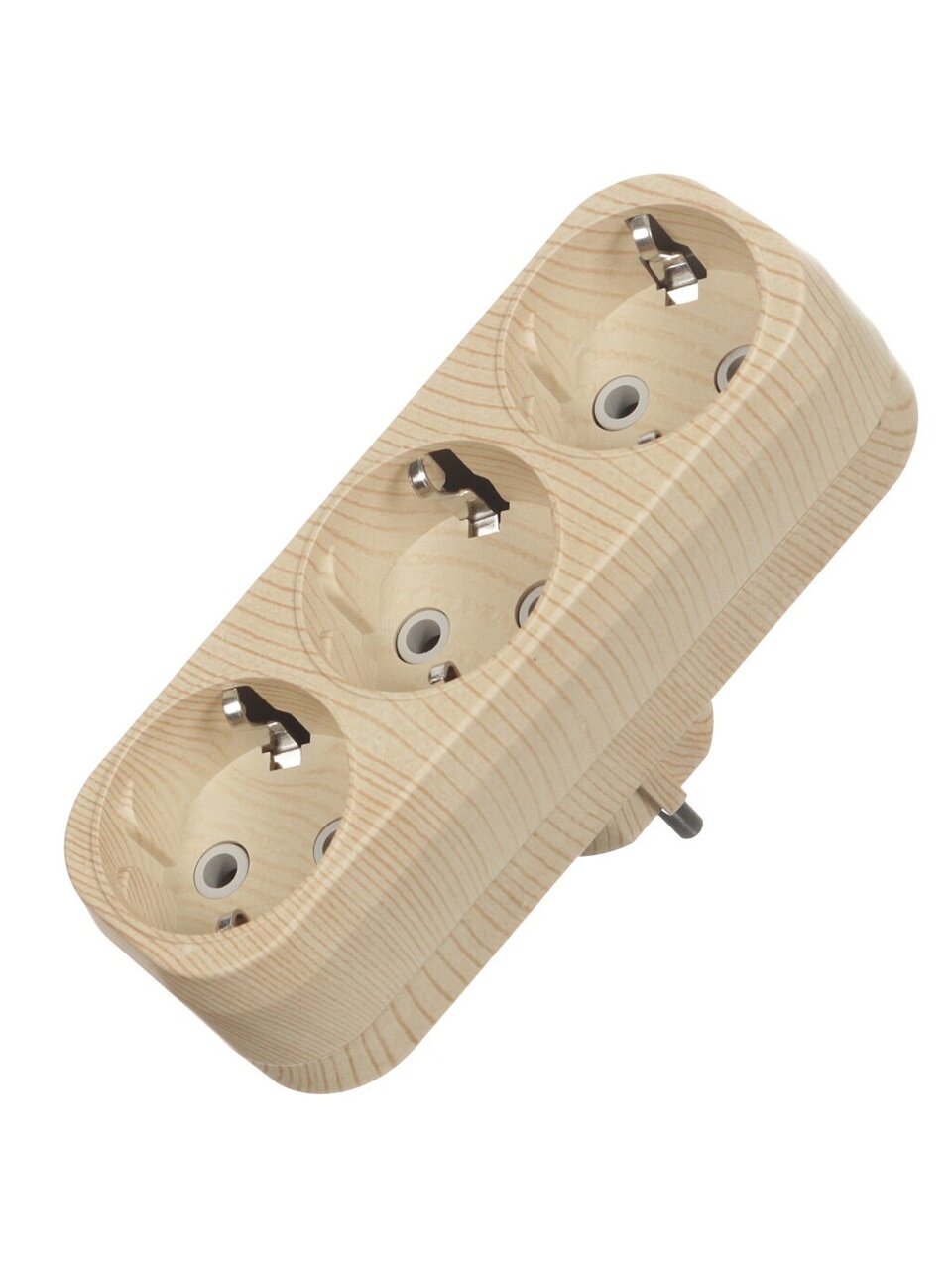 Тройник 3 гнезда, 2 полюса, с заземлением, плоский, 16 А, сосна, TDM Electric, Эко, SQ1806-0076