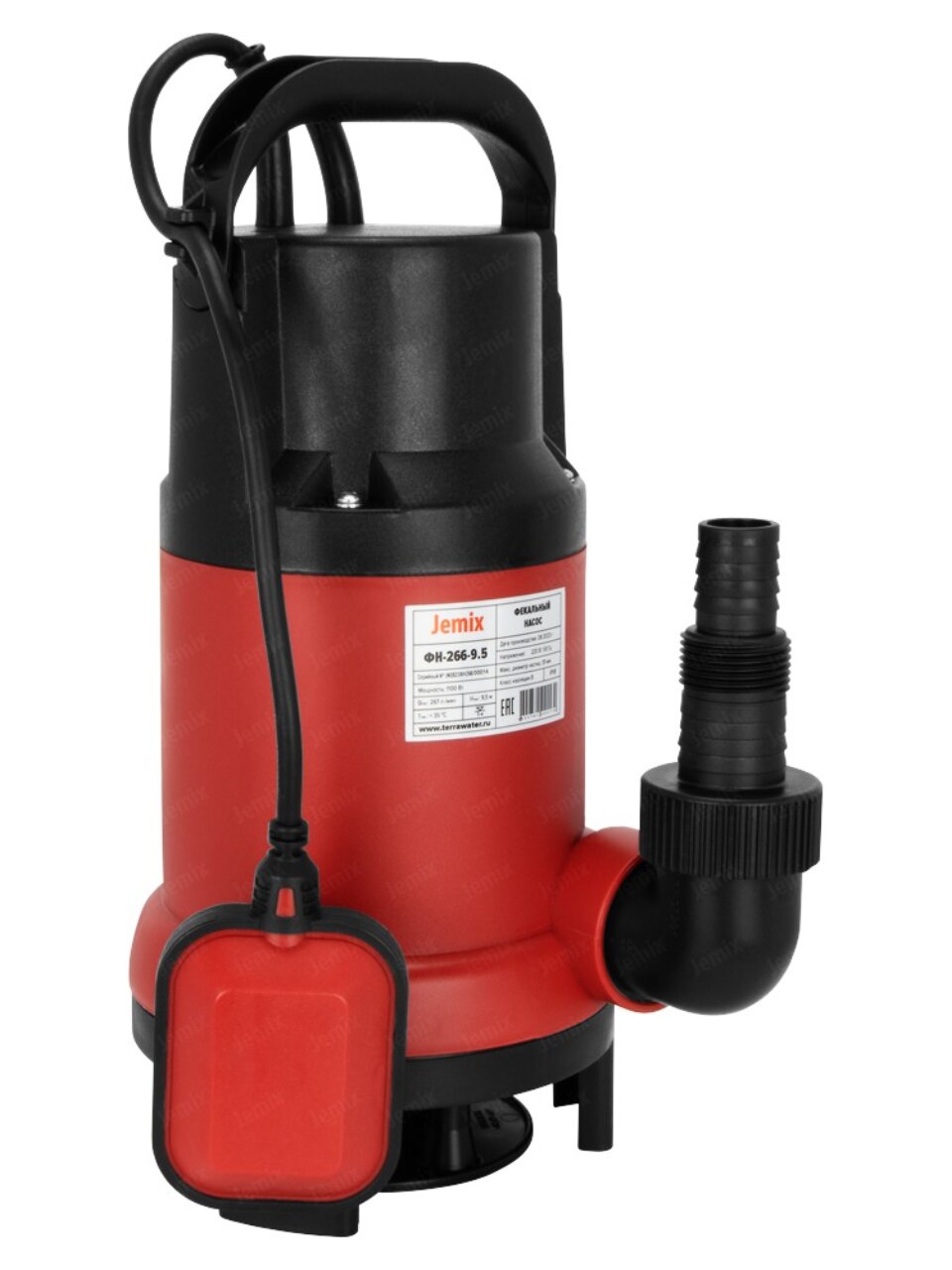 Насос дренажно-фекальный, Jemix, 750 Вт, глубина погружения 5 м, максимальный напор 8 м, 13.5 м³/ч, ФН-225-8