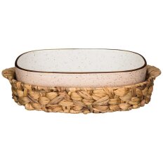 Блюдо фарфор, 25х33х9 см, 3 л, овальное, для запекания в плетеной корзине, кремовое, Bronco, Nature, 263-1092