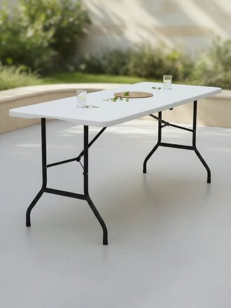 Стол садовый металл, Green Days, 180х68х74 см, прямоугольный, пластиковая столешница, белый, YTHD347, 100 кг, складной